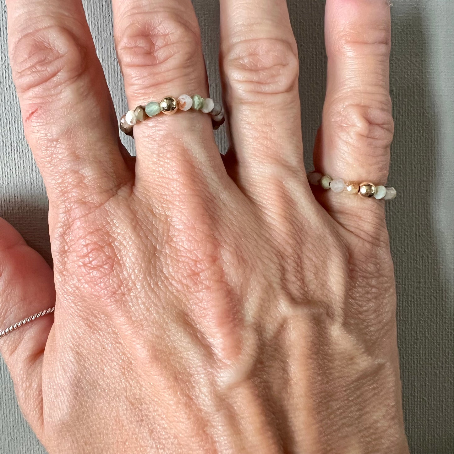 Chrysoprase and Gold-Filled Beaded Stretch Ring