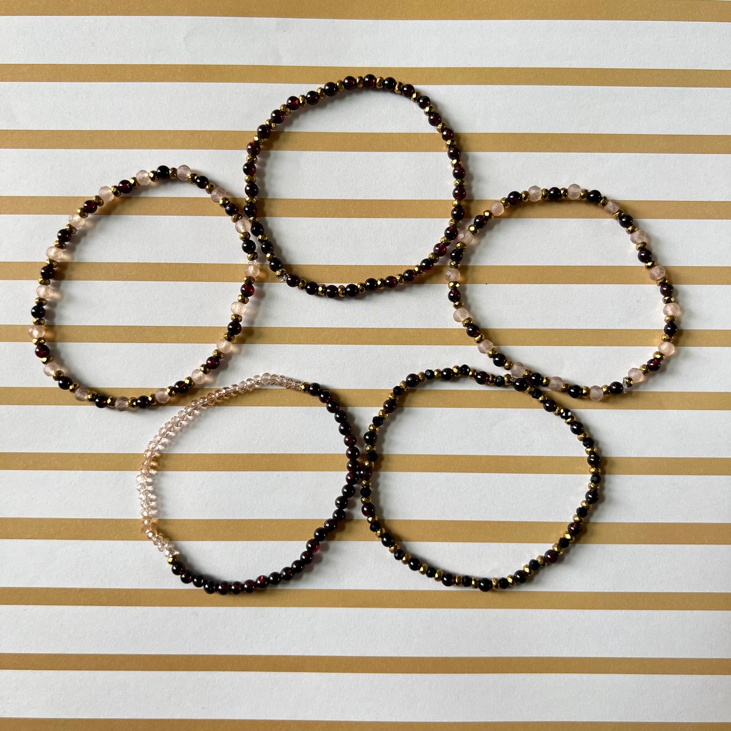 Skinny Red Garnet Stretch Bracelets