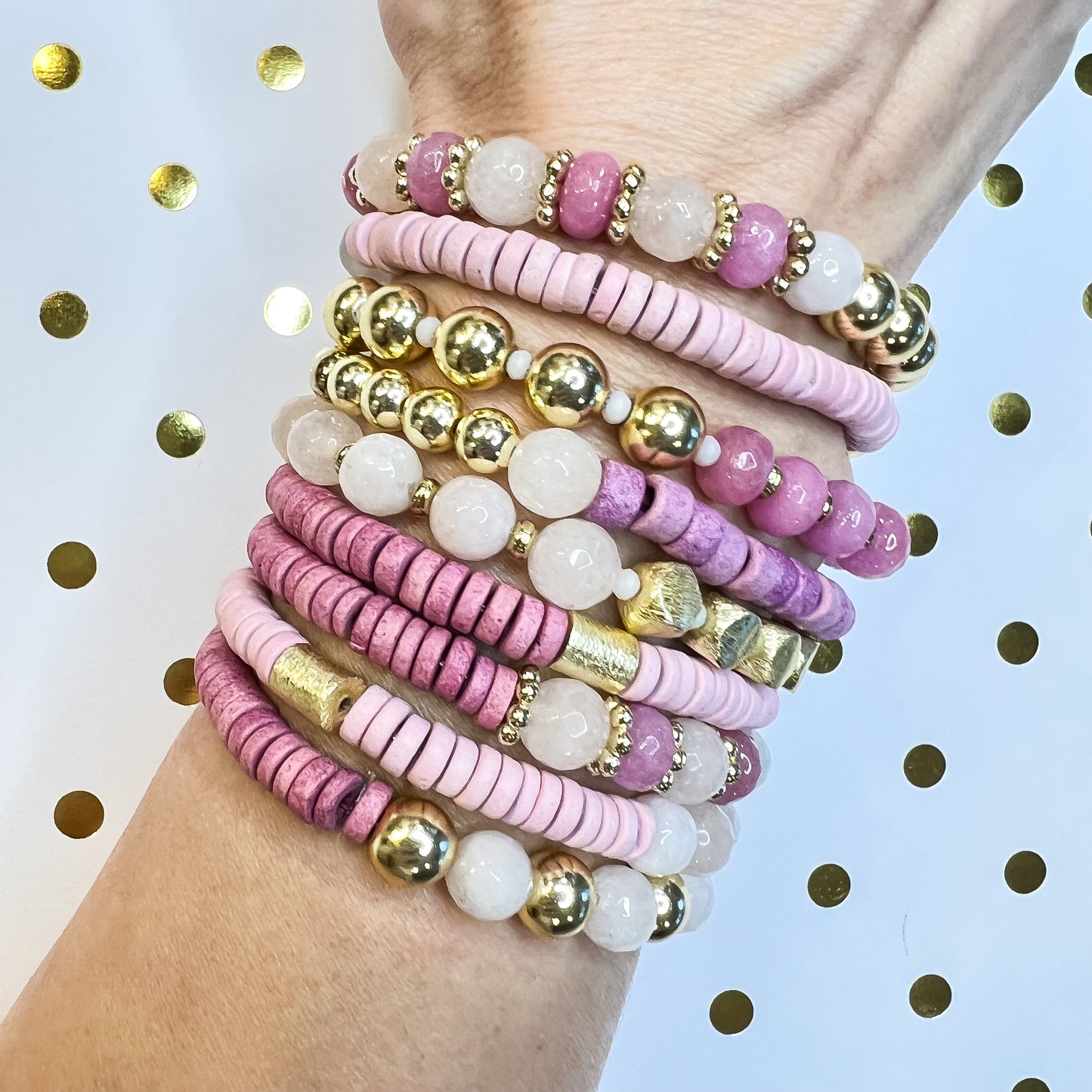 So What | Pink and Gold Mix and Match Stretch Bracelet Stacker